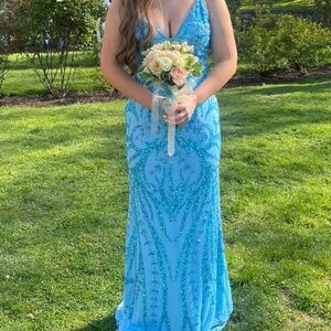 Primavera Couture Crystal Blue prom dress